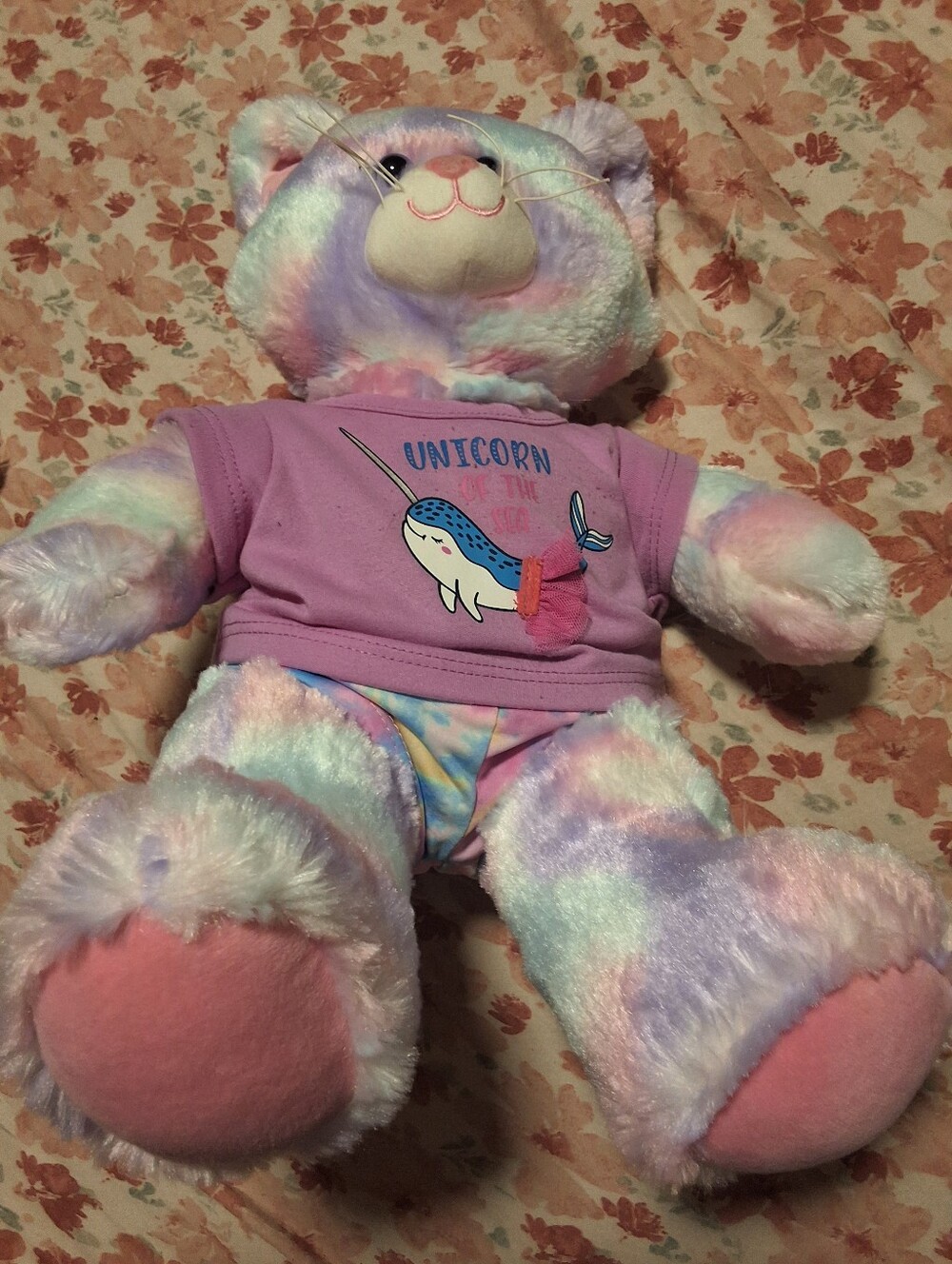 Build-A-Bear Pastel Tie Dye Kitty Cat Plush with Narwhal Outfit